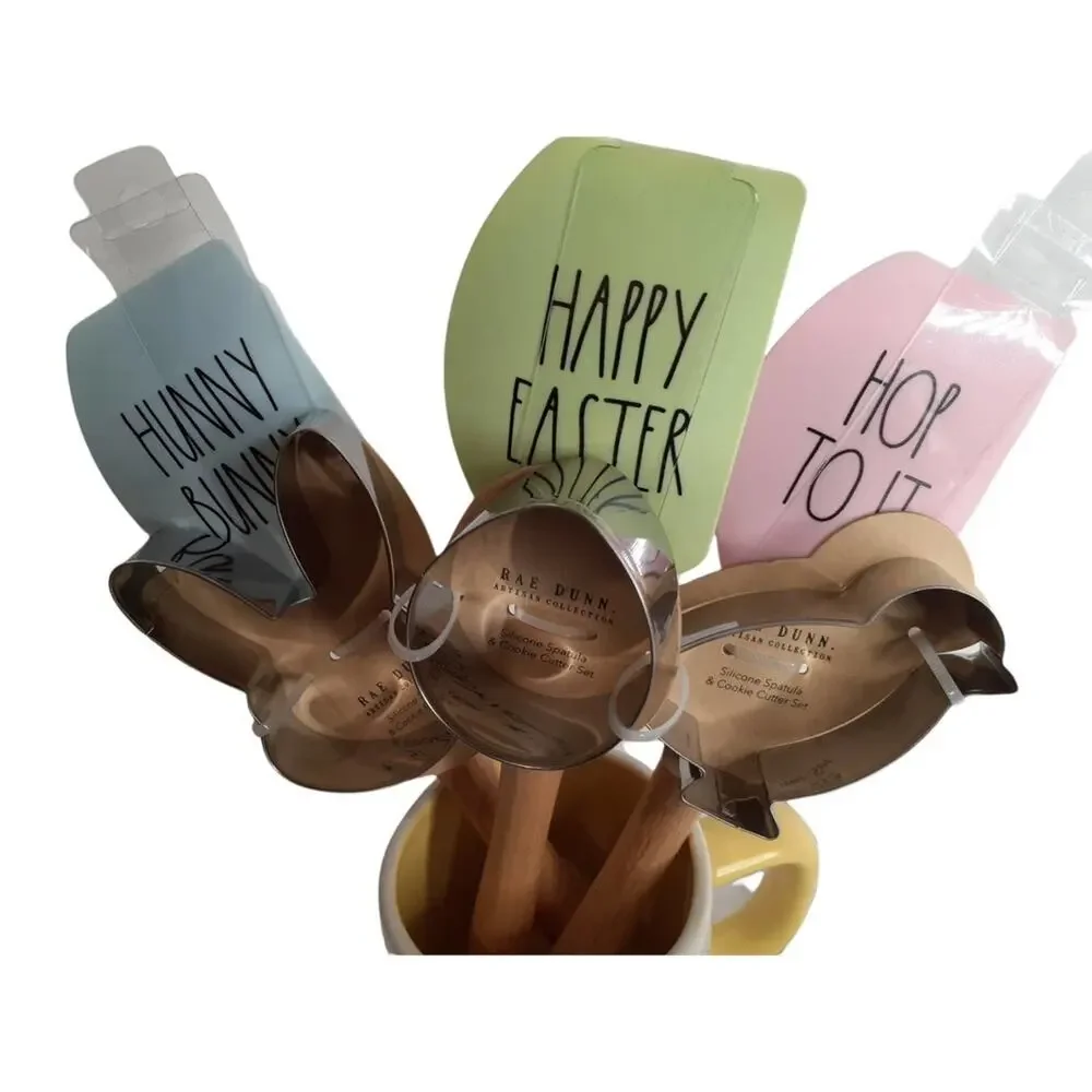 NEW Easter RAE DUNN 10 Piece Set Kitchen Baking Gift Pan‎ Mug Cup Cookie Cutters